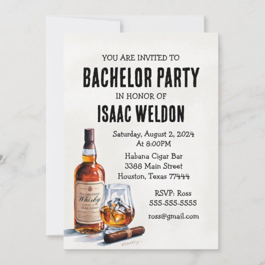 Uitnodiging voor Whisky Bachelorfeest (Voorkant)