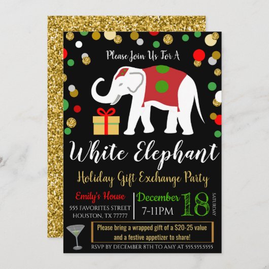 Uitnodiging voor White Elephant Exchange Party (Voorkant / Achterkant)