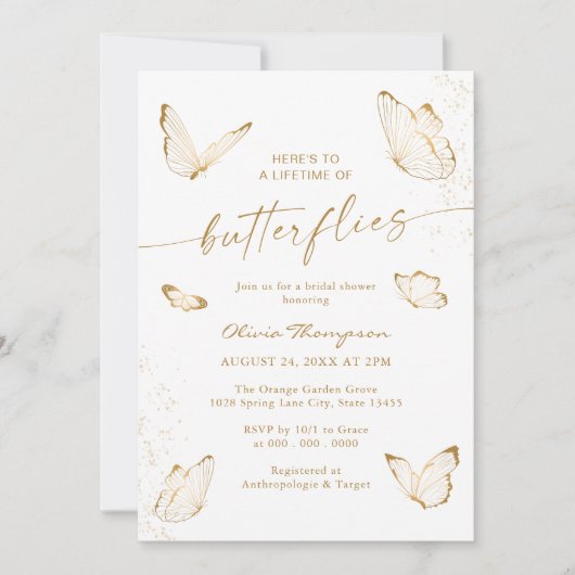 Uitnodiging voor White Gold Butterfly Bridal Showe (Voorkant)