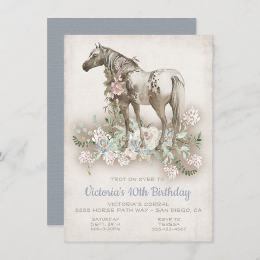 Uitnodiging voor White Horse Birthday Party (Voorkant / Achterkant)