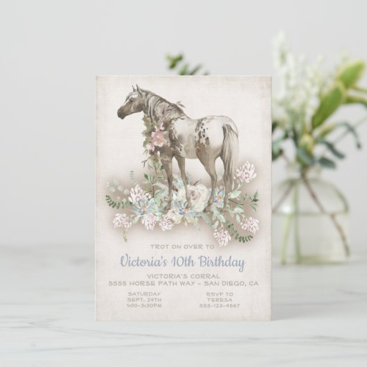 Uitnodiging voor White Horse Birthday Party (Staand voorkant)