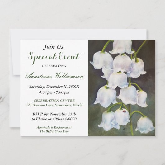 UITNODIGING VOOR WHITE LILY OF THE VALLEY FEestJE (Voorkant)