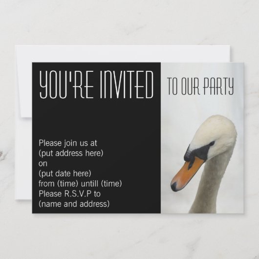 Uitnodiging voor White Macro Swan Party (Voorkant)