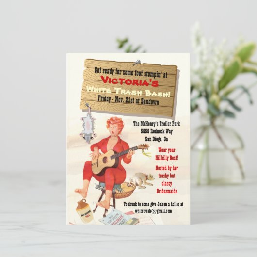 Uitnodiging voor White Trash Bash (Staand voorkant)