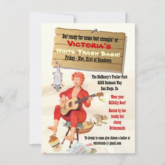 Uitnodiging voor White Trash Bash (Voorkant)