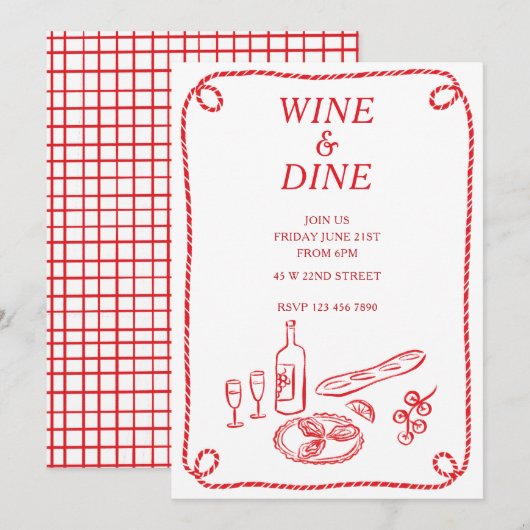 Uitnodiging voor wijn- en dineerzomerfeest (Voorkant / Achterkant)