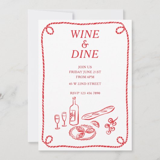 Uitnodiging voor wijn- en dinerzomerfeest (Voorkant)