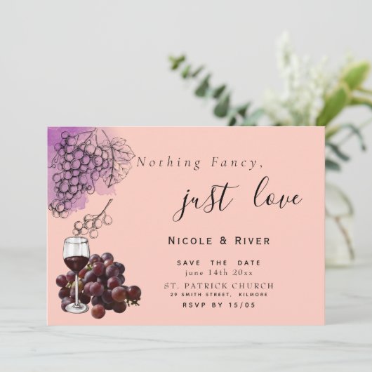 Uitnodiging voor wijn en druiven (Staand voorkant)