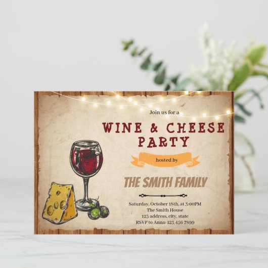 Uitnodiging voor wijn en kaas (Staand voorkant)