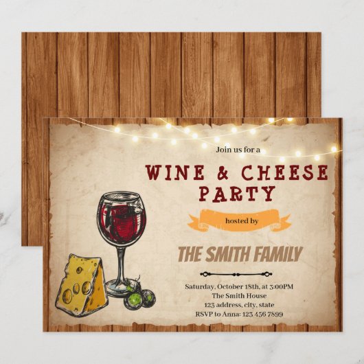 Uitnodiging voor wijn en kaas (Voorkant / Achterkant)