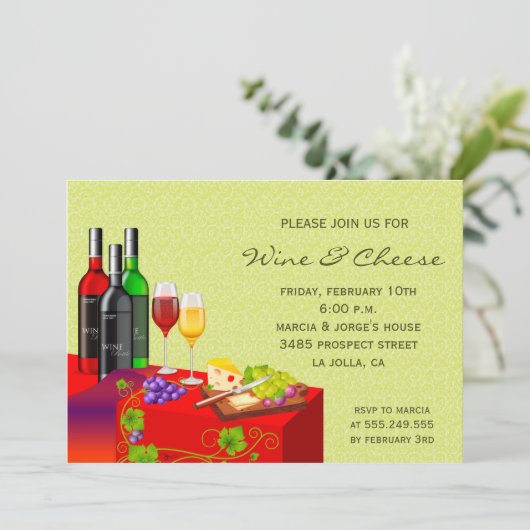 Uitnodiging voor wijn- en kaaspartijen (Staand voorkant)