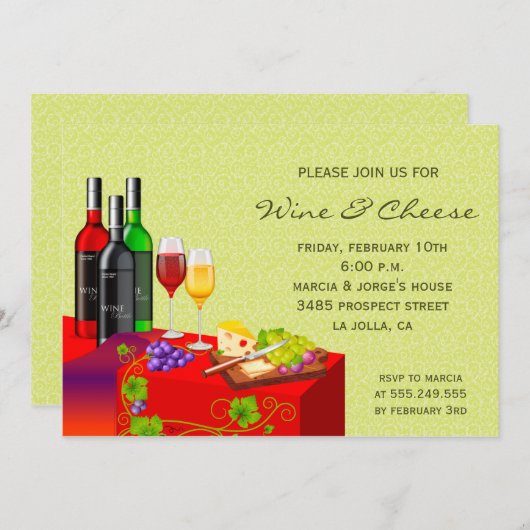 Uitnodiging voor wijn- en kaaspartijen (Voorkant / Achterkant)