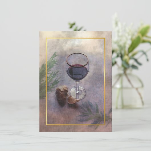 uitnodiging voor wijn en knoflook (Staand voorkant)