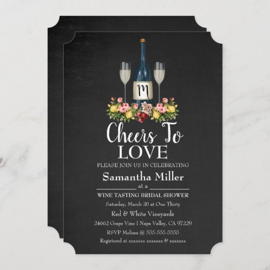 Uitnodiging voor wijnmakerij of bruidsdouche (Voorkant / Achterkant)