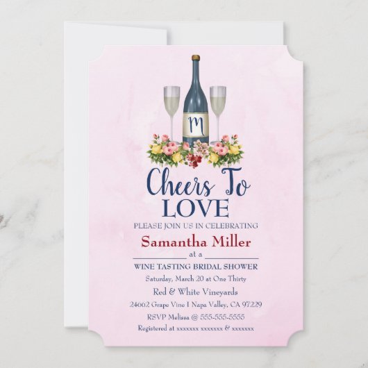 Uitnodiging voor wijnmakerij of bruidsdouche (Voorkant)