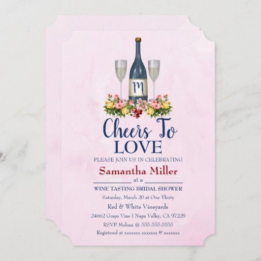 Uitnodiging voor wijnmakerij of bruidsdouche (Voorkant / Achterkant)