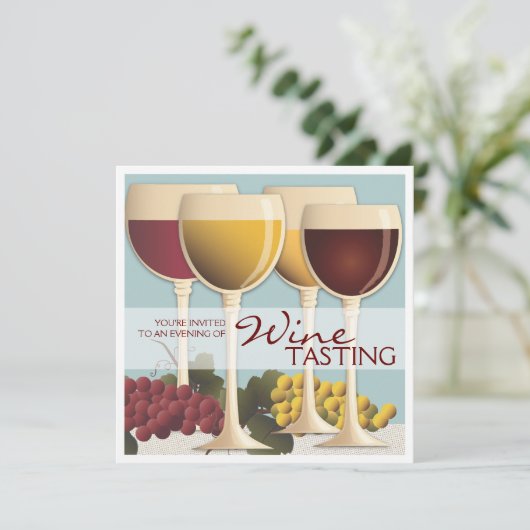 Uitnodiging voor wijnsteenwinning van wijnglas en  (Staand voorkant)