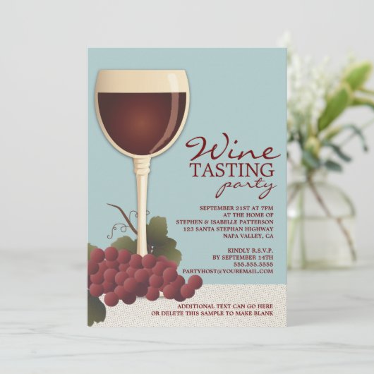 Uitnodiging voor wijnsteenwinning van wijnglas en  (Staand voorkant)