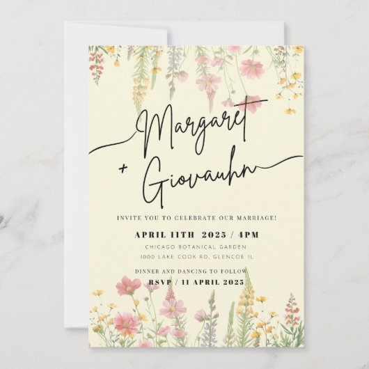 Uitnodiging voor Wild Flower Wedding (Voorkant)