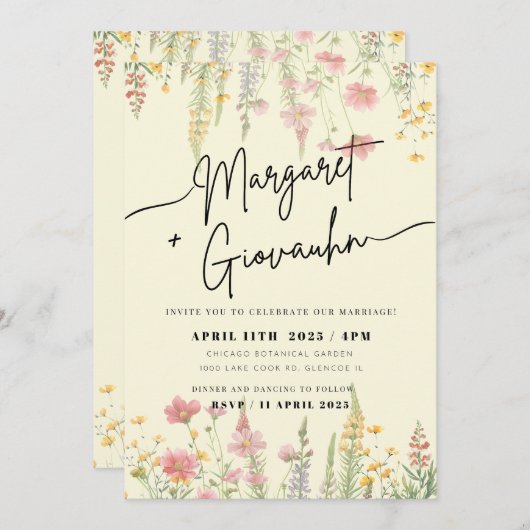 Uitnodiging voor Wild Flower Wedding (Voorkant / Achterkant)