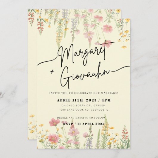 Uitnodiging voor Wild Flower Wedding (Voorkant / Achterkant)