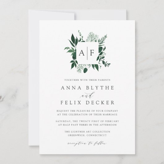 Uitnodiging voor Wild Forest Monogram Wedding (Voorkant)