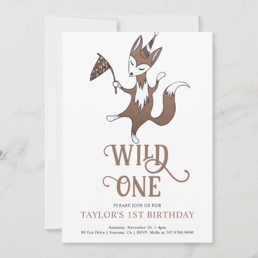 Uitnodiging voor Wild One 1e verjaardagsfeestje (Voorkant)