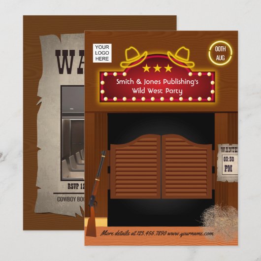 Uitnodiging voor Wild West bedrijfsfunctie (Voorkant / Achterkant)