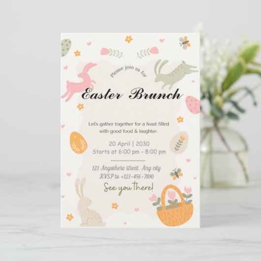 Uitnodiging voor Wilde Bloem Konijn (Staand voorkant)