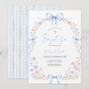 Uitnodiging voor wilde bloemen baby jongen doop me