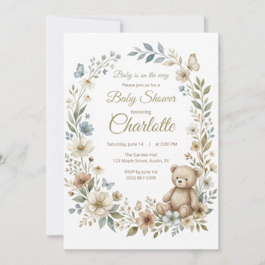 Uitnodiging voor Wildflower Baby Shower (Voorkant)
