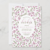 uitnodiging voor wildflower babyshower - paars (Voorkant)