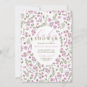 uitnodiging voor wildflower babyshower - paars (Voorkant)