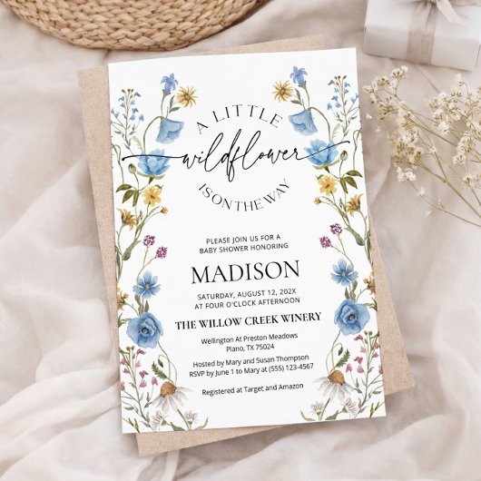 Uitnodiging voor Wildflower Blue Baby Shower