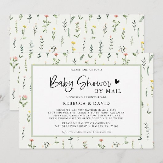 Uitnodiging voor Wildflower Garden Baby Shower per (Voorkant / Achterkant)