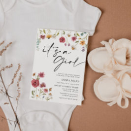 Uitnodiging voor 'Wildflower It's a Girl' baby sho