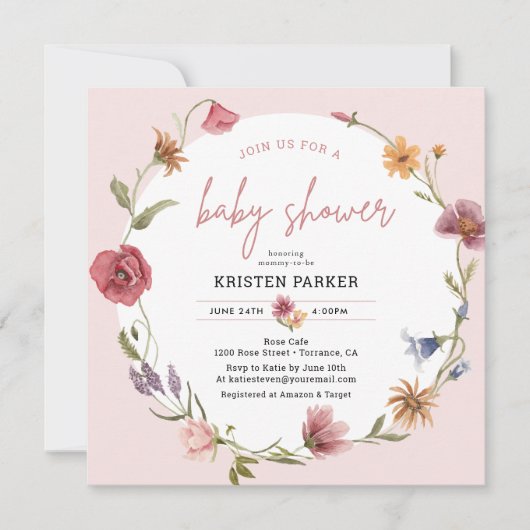 Uitnodiging voor Wildflower Lentemeisje Baby Showe (Voorkant)