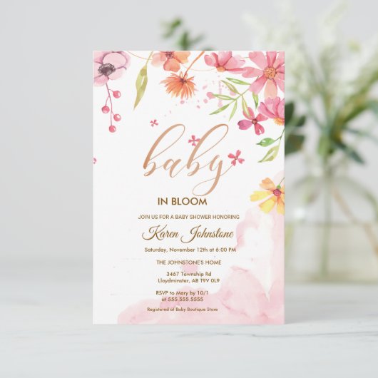 Uitnodiging voor Wildflower Natural Bloom Frame Ba (Staand voorkant)