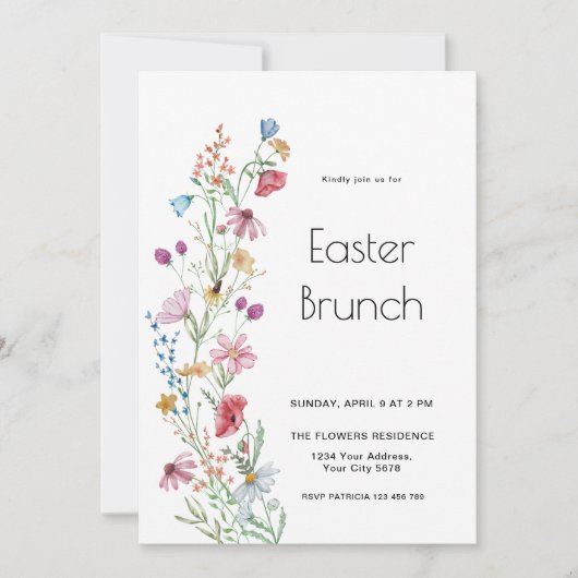 Uitnodiging voor Wildflower Pasen Brunch (Voorkant)