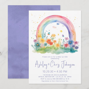 Uitnodiging voor Wildflower Regenboog Baby Meisje