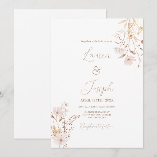 Uitnodiging voor Wildflower Wedding (Voorkant / Achterkant)