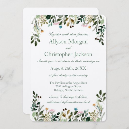 Uitnodiging voor Wildflower Wedding (Voorkant / Achterkant)