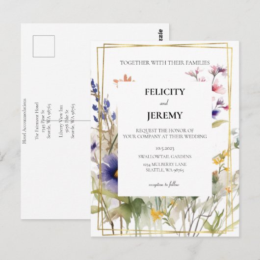 Uitnodiging voor Wildflower Wedding (Voorkant / Achterkant)