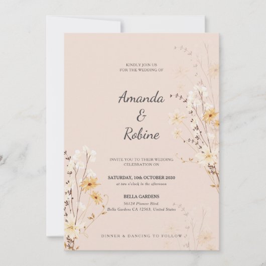 Uitnodiging voor Wildflower Wedding (Voorkant)