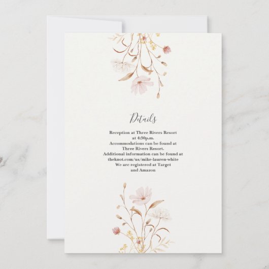 Uitnodiging voor Wildflower Wedding (Achterkant)