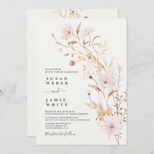 Uitnodiging voor Wildflower Wedding (Voorkant / Achterkant)