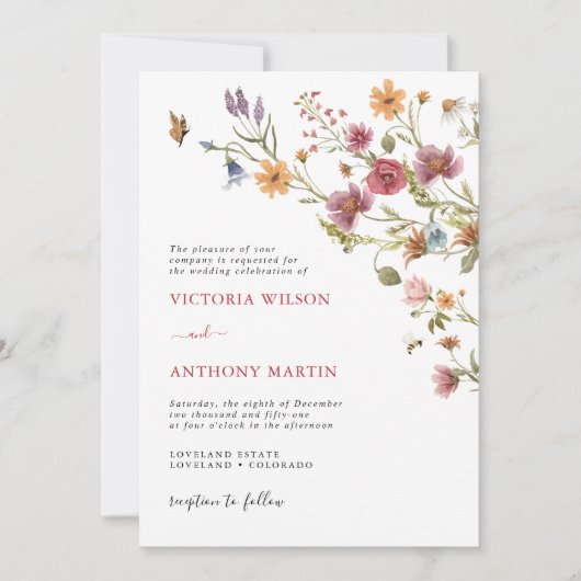 Uitnodiging voor Wildflower Wedding (Voorkant)