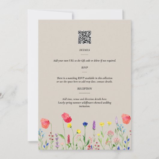 Uitnodiging voor Wildflowers-huwelijk Bloemenprint (Achterkant)