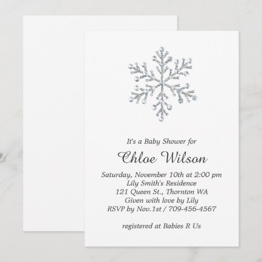 Uitnodiging voor Winter Kristal Sneeuwvlok Baby Sh (Voorkant / Achterkant)