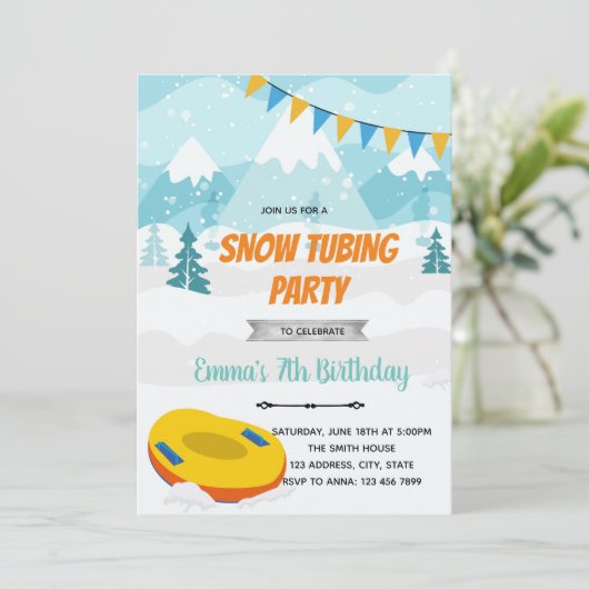 Uitnodiging voor winter tubingfeest (Staand voorkant)